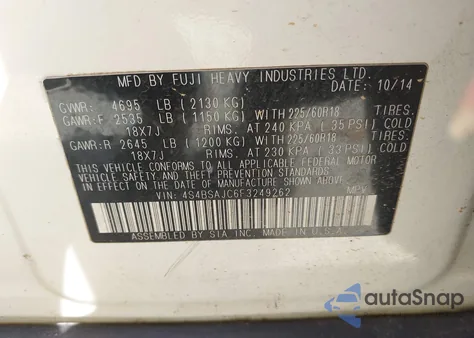 2015 Subaru Outback 2.5I Limited z USA, uszkodzony, nr VIN 4S4BSAJC6F3249262